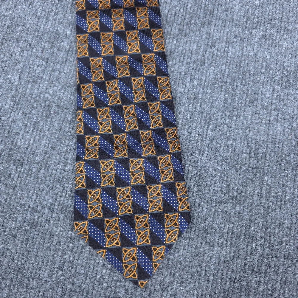 VINTAGE Ermenegildo Zegna Tie Blue Printed Silk Geometric‎ Designer Necktie